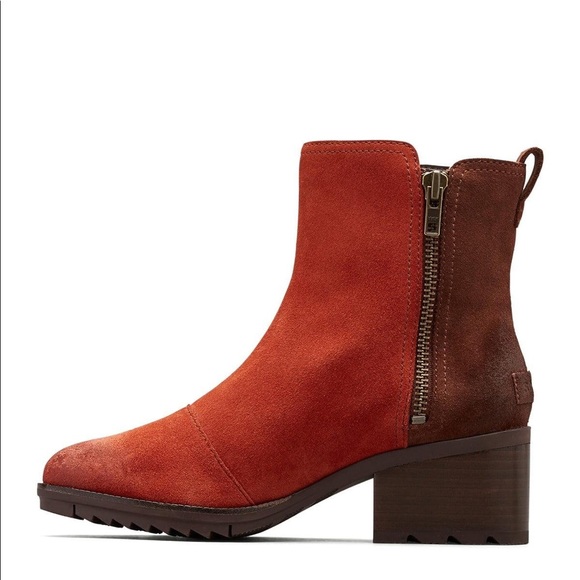 Sorel Cate Waterproof Suede Block Heel Bootie Red - Picture 3 of 13